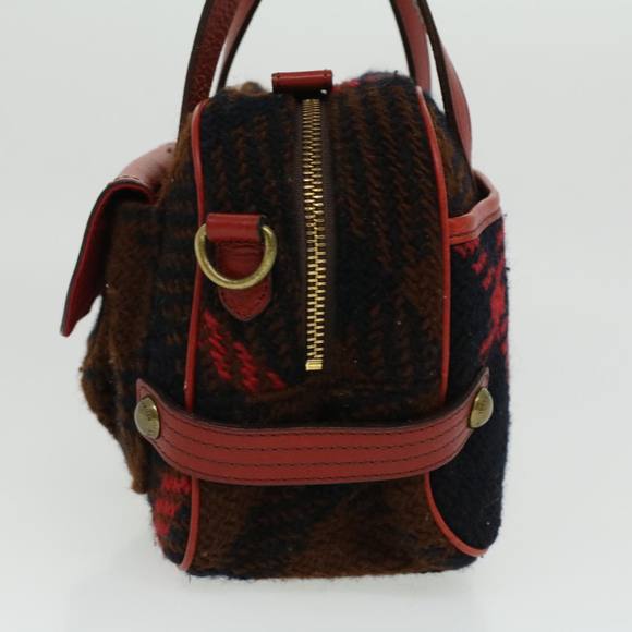 BURBERRY Blue Label Hand Bag Wool Leather 2way Red Black Auth ti771 - Picture 3 of 16